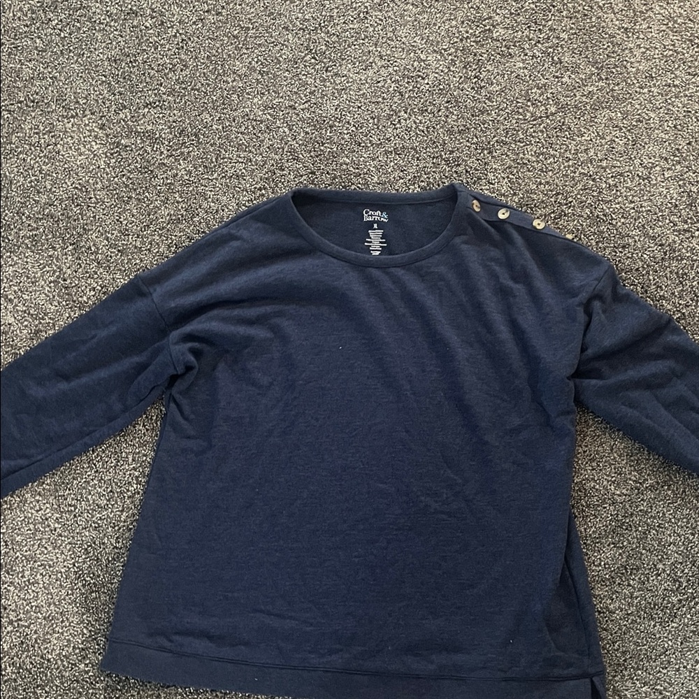 Croft & Barrow Dark Blue Buttoned Shoulder Top